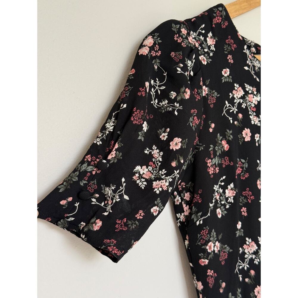 Reformation Black Floral Mini Dress Size 0(?) Puff Sleeve Romantic Boho Cottage - Picture 4 of 8